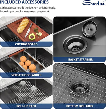 Sarlai 27 Undermount Kitchen Sink Black Stainless Steel - 27x19 Gunmetal Black Stainless Steel Kitchen Sink Undermount Workstataion 16 Guage Single Bowl Deep Sink for Kitchens