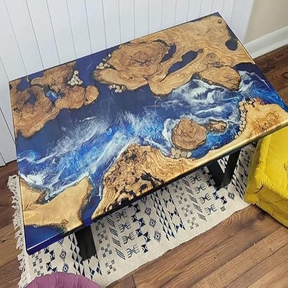 RESINHOMEFURNITURE Soild Blue Ocean Inspired Island Epoxy Resin Dining Table Console Table Living Room Table Patio Table Kitchen Table Coffee Table Centre Table Bar Counter Table Side/End Table