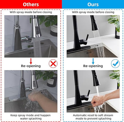 Hibbent Pull Down Kitchen Faucet Head Replacement with 12 Adapters, NSF/ANSI/CAN 61 & CUPC Certified 3-Function Sink Spray Nozzle, Compatible with Moen, Delta, Kohler Faucets, Matte Black
