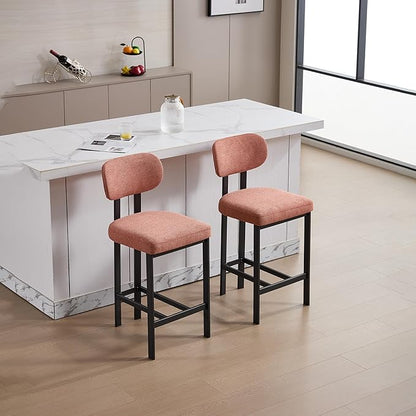 Bar Stools Set of 2, 26 inch Upholstered Fabric Counter Height Bar stools, Kitchen Island Chairs with Black Metal Legs for Dining Room,Kitchen Island,Bar WN152