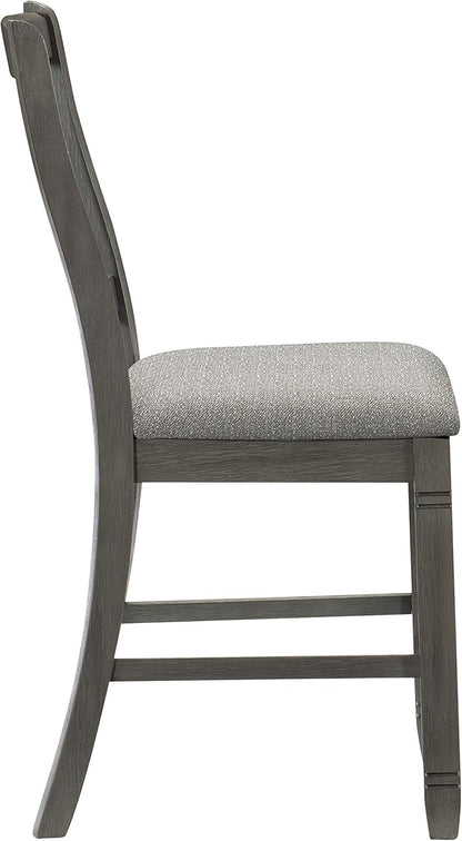 Lexicon Counter Height Stools Set of 2 - Saratoga Kitchen Counter Stools Upholstered Foam Padded Seat, Slat Back, Solid Wood Frame, Farmhouse Rustic Chair, Easy Assembly, 24.5" SH, Antique Grey