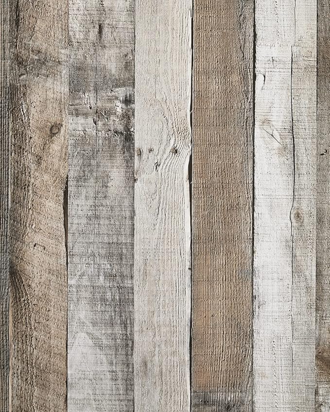 Yun-aeon Natural Wood-Grey Wood Contact Paper Peel and Stick Wallpaper 17.3"x 472"Self Adhesive Removable Vintage Faux Wood Wall Paper Plank Shelf Home Decoration Kitchen Counter Cover Use