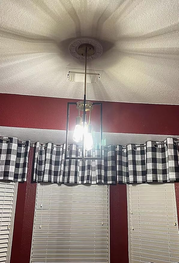Modern Industrial Farmhouse Pendant Lighting, Rectangle Black & Brass Chandelier, Hanging Light for Kitchen Island, Dining Room, Entryway, Hallway (3-Light)