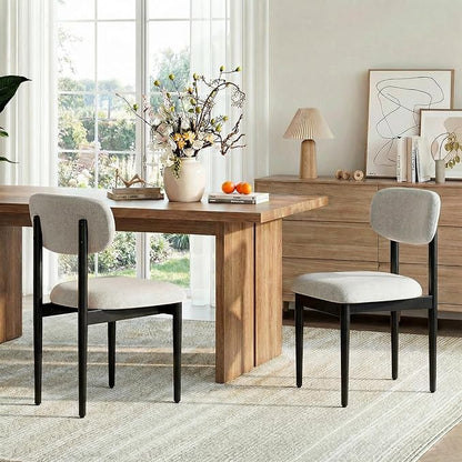 Casaphoria Upholstered Dining Chairs Set of 2, Mid-Century Modern Kitchen Chairs with Solid Wood Legs & Thick Cushion, Ergonomic Fabric Accent Chairs for Dining Room, Vanity & Office, Gray and Black