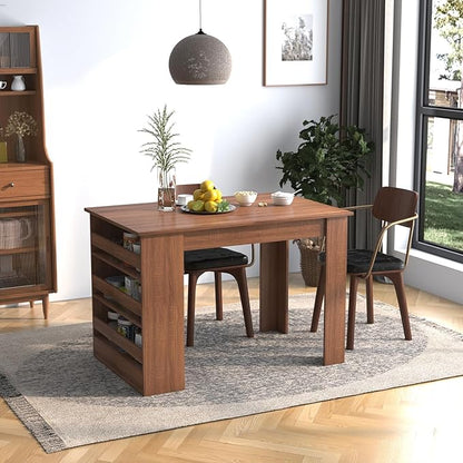 Homy Casa Industrial Dining Table, 43.3''Rectangular Kitchen Table, Farmhouse Bar Table with 3-Tier Storage Shelves for Home Dining Living Room, Brown