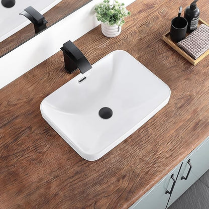 Bathroom Vessel Sink 20.6'' x 14.7'' Semi Recessed Bathroom Sink Rectangular Drop In Sink with Overflow White Ceramic Modern Vessel Sinks for Bathroom