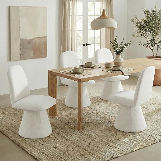 KISLOT Swivel Dining Chairs Set of 4, Modern Upholstered Dining Chair Mid Century Kitchen Chairs with Wave Shaped High Back, 360 Degree Rotating Vanity Chair for Dining Room, Bedroom, Farmhouse, Beige