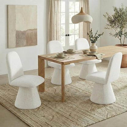 KISLOT Swivel Dining Chairs Set of 4, Modern Upholstered Dining Chair Mid Century Kitchen Chairs with Wave Shaped High Back, 360 Degree Rotating Vanity Chair for Dining Room, Bedroom, Farmhouse, Beige