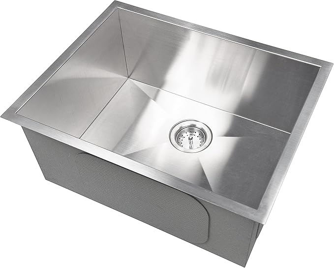 MSI 23 Inch Undermount Single Bowl 16 Gauge Stainless Steel Kitchen Bar Sink and Strainer