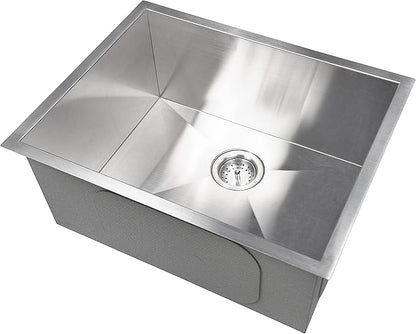 MSI 23 Inch Undermount Single Bowl 16 Gauge Stainless Steel Kitchen Bar Sink and Strainer