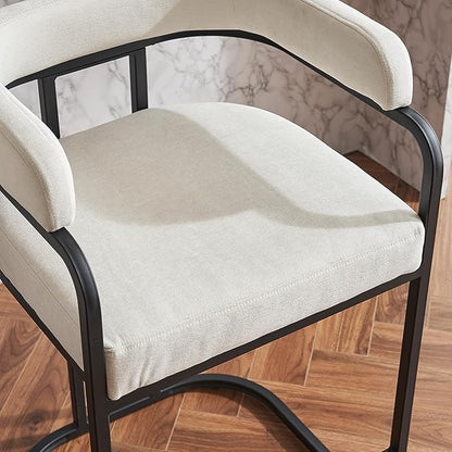 Modern Chenille Bar Stools Set of 2, Upholstered Counter Height Chairs with Metal e Armrests, Soft Chenille Fabric Bar Chairs for Kitchen Island, Dining Room, Home Bar,White PF966