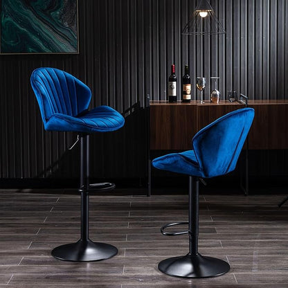 Rhomtree 24-32 Inch Swivel Bar Stools, Adjustable Counter Height Barstools, Velvet Tufted Upholstered and Footrest Barstools, Upholstered Bar Chairs for Home Bar Kitchen Island(Blue Set of 2)