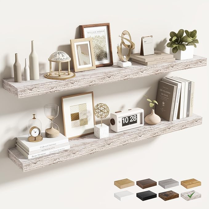 Acovy 40 Inch Floating Shelves for Wall 2 Pack, 40" Wall Shelves for Books, Storage, Decor, Wall Mounted Floating Shelf with Invisible Brackets for Kitchen, Living Room, Rustic