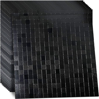 10 Sheets Self-Adhesive Aluminum Mosaic Peel and Stick Metal Tiles 3D Wall Sticker Panel Backsplash for Kitchen & Bathroom (12"x12" Bronze) (Brushed Black + Mirror Black)