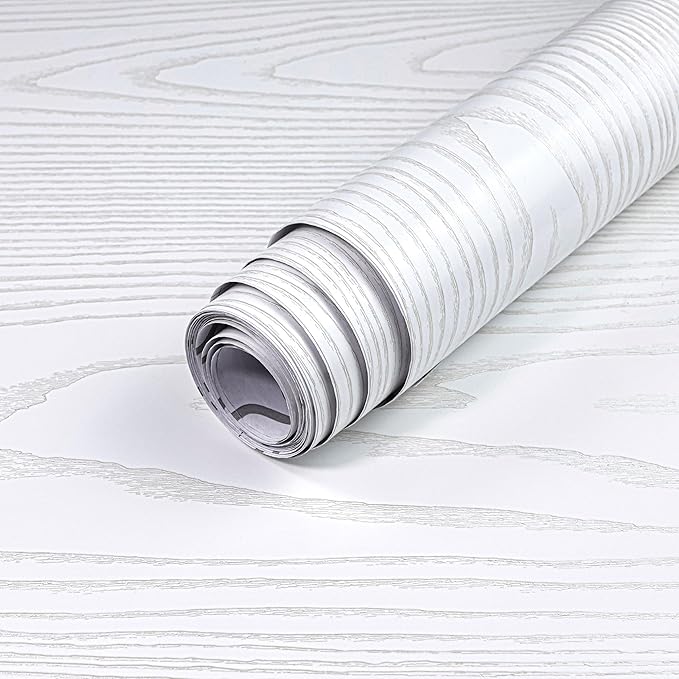 Yun-aeon White and Silver Wood Contact Paper 17.3"x120" Rustic Wooden Peel and Stick Wallpaper Removable Self-Adhesive Wallpaper Wood Grain Contact Paper for Countertops Cabinets