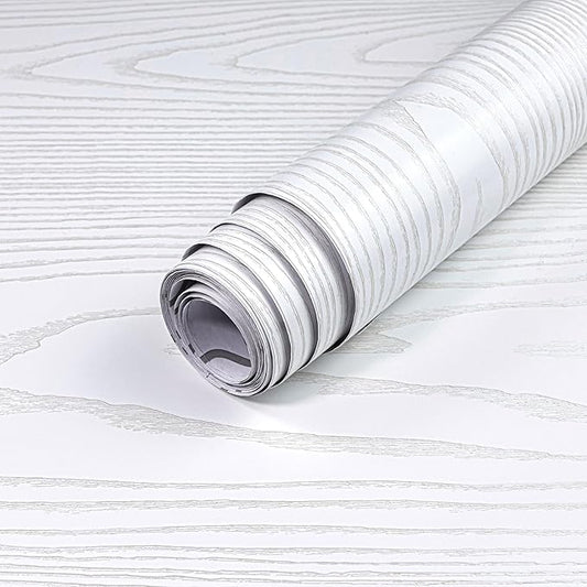 Yun-aeon White and Silver Wood Contact Paper 17.3"x120" Rustic Wooden Peel and Stick Wallpaper Removable Self-Adhesive Wallpaper Wood Grain Contact Paper for Countertops Cabinets