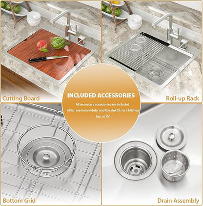 Mocoloo 21 Inch Bar Sink with Faucet, 16 Gauge Drop in Workstation Sink - 21x20x9" Stainless Steel Single Bowl Small Kitchen Sink with Pull-Out Faucet