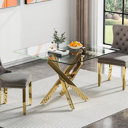 35.43'' Square Glass Dining Table,Modern Kitchen Table for 2-4 People,Dining Room Table with Tempered Glass Top and Metal Legs for Kitchen Apartment
