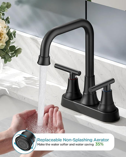 FORIOUS RV Bathroom Sink Faucet 2 or 3 Hole Matte Black, 4 Inch Cenerset Bathroom Faucet with Pop-up Drain for Vanity Restroom and Supply Lines, 2-Handle Design