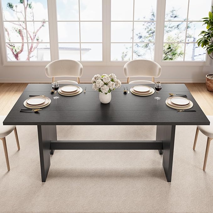 Jocoevol 63" Folding Dining Table for 4-6, Modern Dining Room Table with Large Foldable Tabletop, Wood Folding Table with Foldable Legs, Dinner Tables for Kitchen Dining Room (Black)