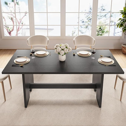 Jocoevol 63" Folding Dining Table for 4-6, Modern Dining Room Table with Large Foldable Tabletop, Wood Folding Table with Foldable Legs, Dinner Tables for Kitchen Dining Room (Black)