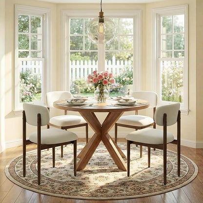 Casaphoria Upholstered Dining Chairs Set of 2, Mid-Century Modern Kitchen Chairs with Solid Wood Legs & Thick Cushion, Ergonomic Fabric Accent Chairs for Dining Room, Vanity & Office, White/Walnut