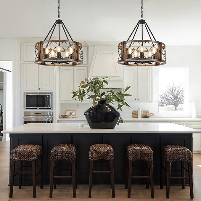 Farmhouse Chandelier, 19.8 inch 5-Light Black Dining Room Lighting Fixtures Rustic Adjustable Hanging Pendant Lighting for Kitchen Island Entryway Foyer Bedroom Hallway