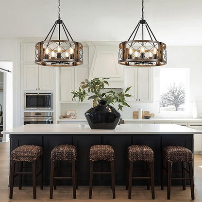 Farmhouse Chandelier, 19.8 inch 5-Light Black Dining Room Lighting Fixtures Rustic Adjustable Hanging Pendant Lighting for Kitchen Island Entryway Foyer Bedroom Hallway