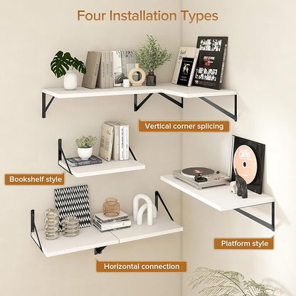 Acovy Deep Floating Shelves Wall Mounted, 48"x12" White Wall Shelves with Brackets Set of 2 for Bedroom, Living Room, Bathroom, Kitchen, Office - Storage & Display Shelf for Decor, Books, Plants