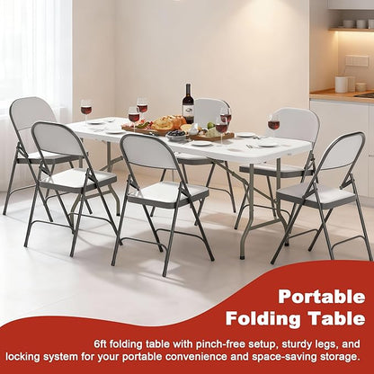 Elevon 6FT Folding Tables – Heavy Duty Portable Foldable Table with Built-in Handle, 300 lb Capacity – Ideal for Events, Parties, Crafts, Camping & Dining (30-Pack)
