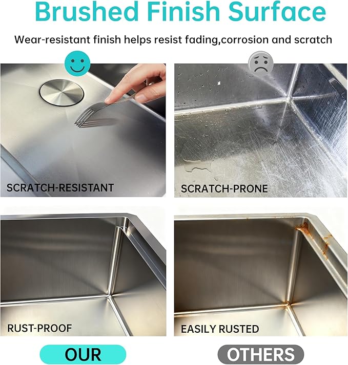 30 Inch Drop in Kitchen Sink Undermount Stainless Steel Kitchen Sinks,16 Gauge Top Mount Single Bowl Workstation Sink,Deep Handmade Kitchen Sink with Cutting Board & Strainer,Satin Nickel