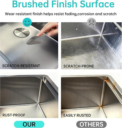 30 Inch Drop in Kitchen Sink Undermount Stainless Steel Kitchen Sinks,16 Gauge Top Mount Single Bowl Workstation Sink,Deep Handmade Kitchen Sink with Cutting Board & Strainer,Satin Nickel