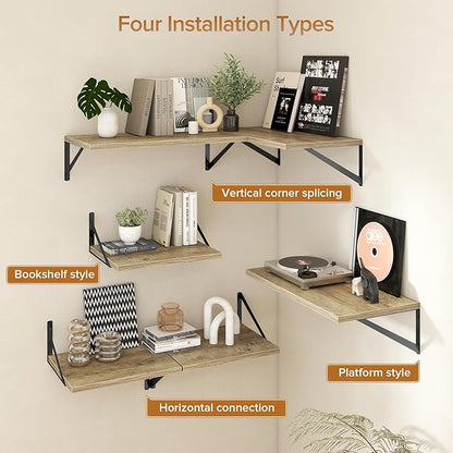 Acovy Deep Floating Shelves Wall Mounted, 30"x12" Gray Wall Shelves with Brackets Set of 2 for Bedroom, Living Room, Bathroom, Kitchen, Office - Storage & Display Shelf for Decor, Books, Plants