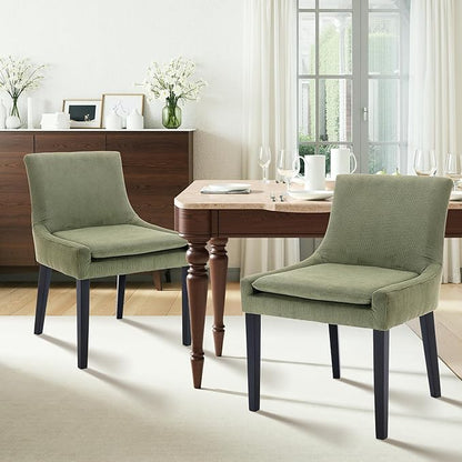 Dining Chairs Set of 4 – Extra Wide & Padded Corduroy Dining Chairs with Solid Wood Legs, High-Density Foam Cushion, Mid-Back Modern Kitchen Chairs for Comfortable Everyday Use