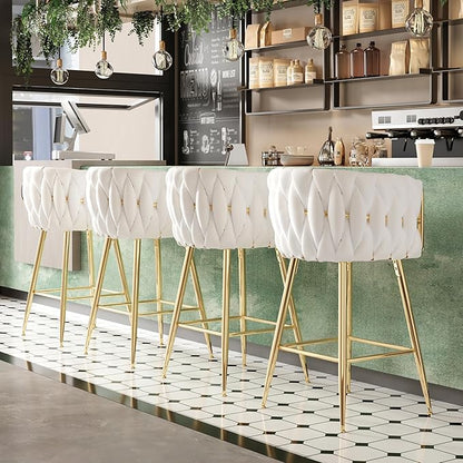 Counter Height Bar Stools Set of 2, 26 Inch Kitchen Island Stools with Backs Metal Legs