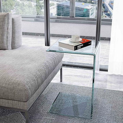 Tempered Glass End Table, Sofa Side Table Clear C-Shape Design for Living Room, Versatile Nightstand with Smooth Edges (C-Shape end Table)