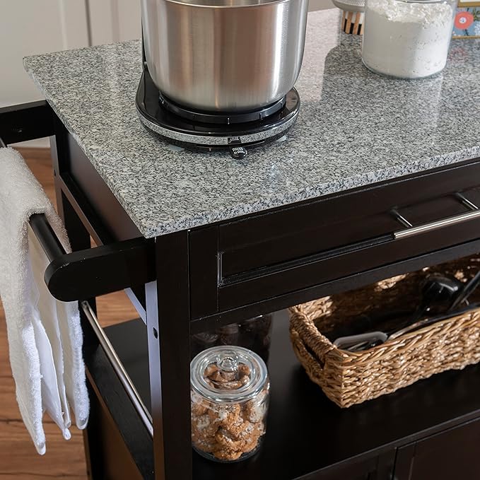 Linon Cameron Granite Top Kitchen Cart, 36.02" x 24.02" x 17.99", Black