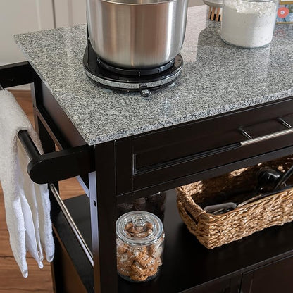 Linon Cameron Granite Top Kitchen Cart, 36.02" x 24.02" x 17.99", Black