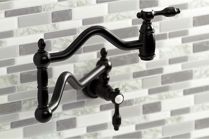 Kingston Brass KS2100TAL Tudor Wall Mount Pot Filler, Matte Black