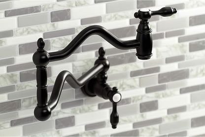 Kingston Brass KS2100TAL Tudor Wall Mount Pot Filler, Matte Black