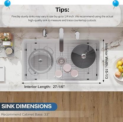 30 White Undermount Kitchen Sink, Hugsleek Topmount & Undermount Kitchen Sink 30x18 inch White Porcelain Ceramic Fireclay Sinks Dual Mount Accessories Single Bowl Under Counter Sinks Basin Drop In