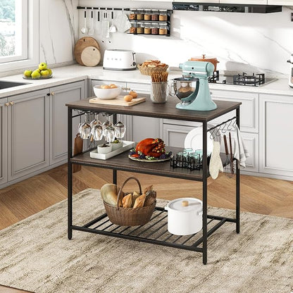 Giantex Kitchen Island with 3 Tier Storage Shelves, 48 Inch Baker Rack with Spacious Worktop, Industrial Kitchen Shelf, Sturdy Metal Frame, Easy Assembly (Gray & Black)