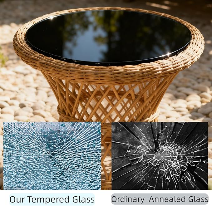 36 inch Round Glass Table Top - Black Tempered Glass Surface Protector - Safe 1/2" Thick Beveled Edge - Useful for Replacement,Dining Table, Patio, Coffee and End Table,Indoor & Outdoor
