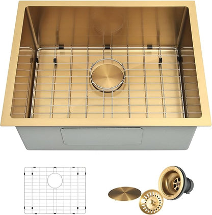 Gold Kitchen Sink,Undermount Kitchen Sink 23 X 18 inch,Single Bowl 16 Gauge Stainless Steel Undermount Sinks