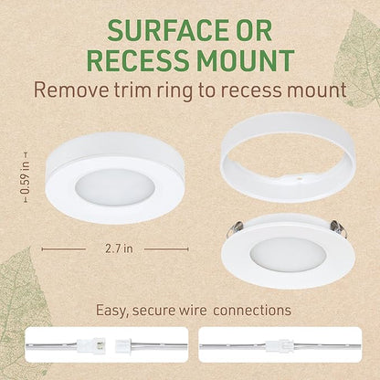Under Cabinet LED Puck Lighting Kit with 3 Warm White 3000K LED Puck Lights, On/Off Switch & Plug in