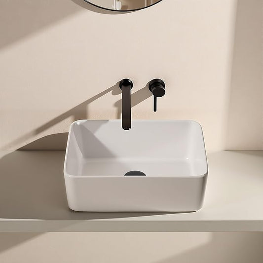 DeerValley Liberty 16x12 Inch Rectangular Vessel Sink, White Ceramic Above Counter Bathroom Basin, DV-1V0048