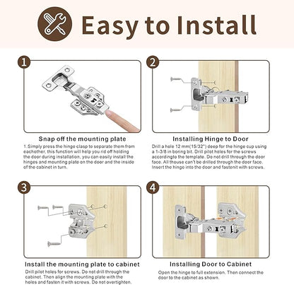 10 Pack Full Overlay Soft Close Cabinet Hinges 105° Frameless 3 Way Adjustable Soft Close Hinges for Cabinet Doors Kitchen Cabinet Door Hinges with Screws Bright Nickel