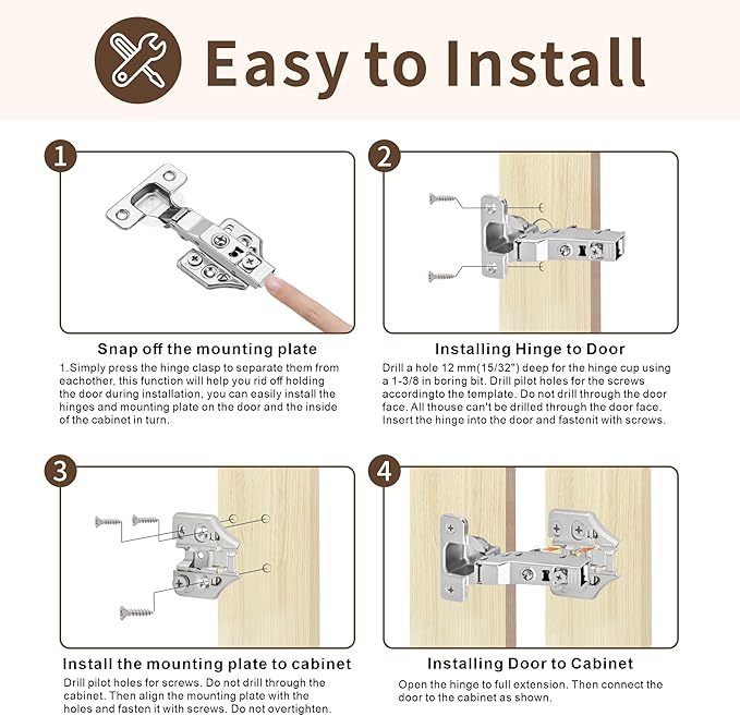 6 Pack Full Overlay Soft Close Cabinet Hinges Kitchen Cabinet Door Hinges with Screws 105° Frameless 3 Way Adjustable Soft Close Hinges for Cabinet Doors Bright Nickel