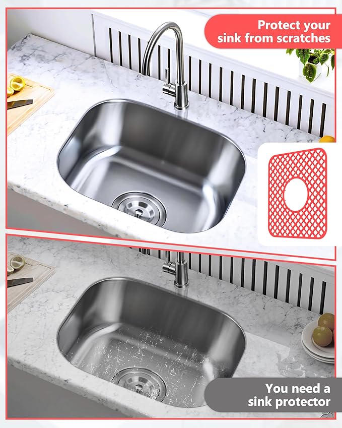 2 Pack Silicone Sink Protector for Kitchen Sink, Trellis Pattern 12 x 11" Sink Grid Mat Silicone Protectors, Center Drain, Red