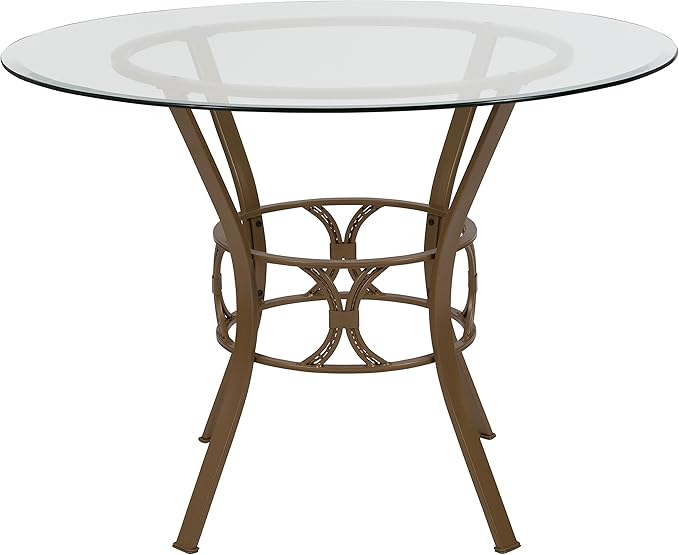 Flash Furniture Carlisle Round Glass Dining Table With Metal Frame 42'' Matte Gold